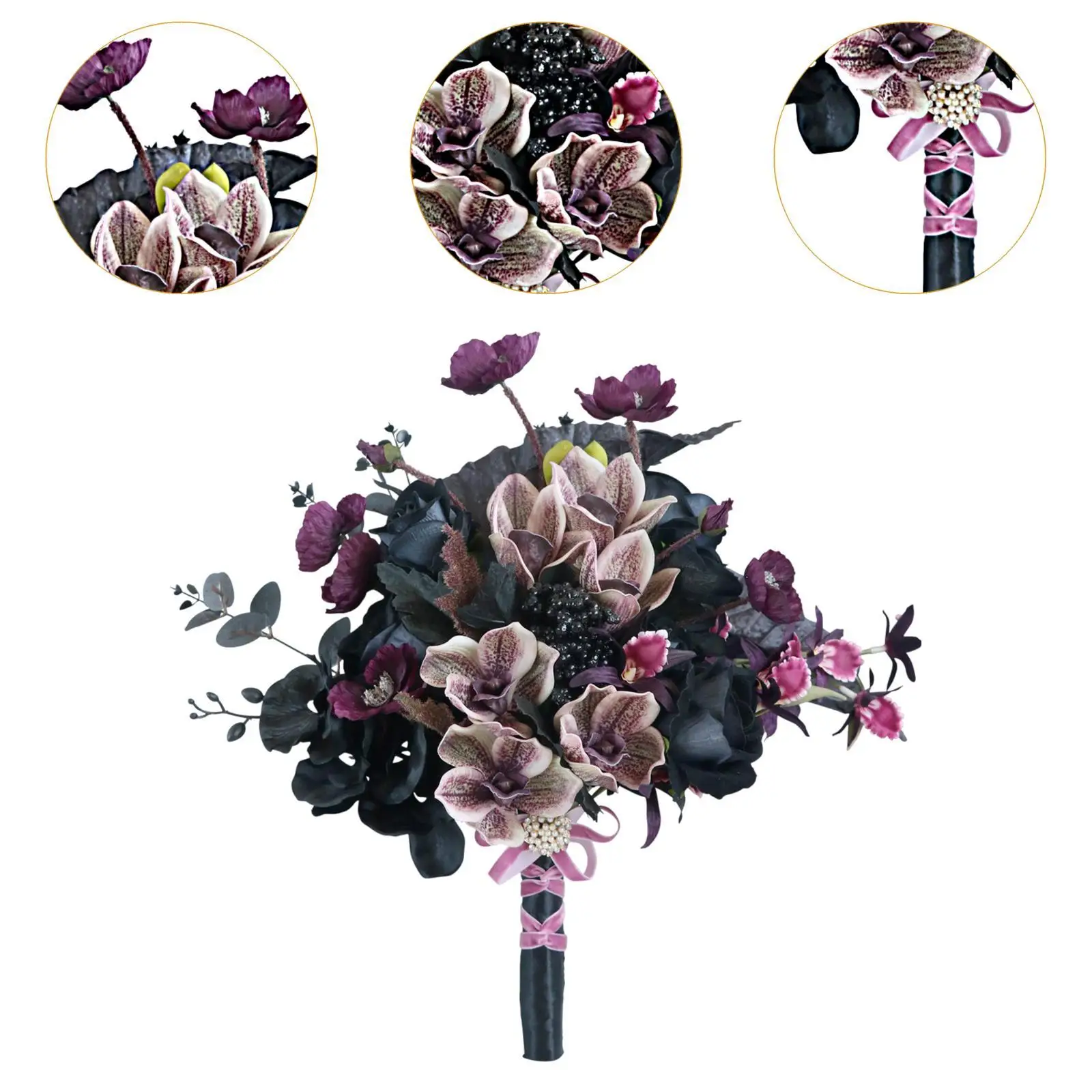 Wedding Bouquet for Bride Gothic Artificial Flowers 17.7" Decorative Bridal