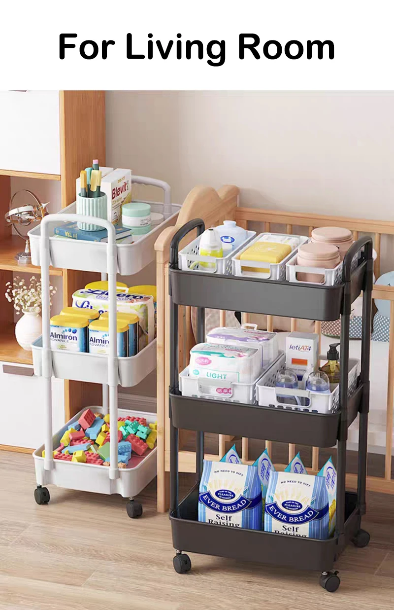 Trolley Organizer Auxiliary Rolling Cart With Wheels Furniture Cabinet Storage Rack Bedroom Bookshelf Kitchen Vegetable Basket