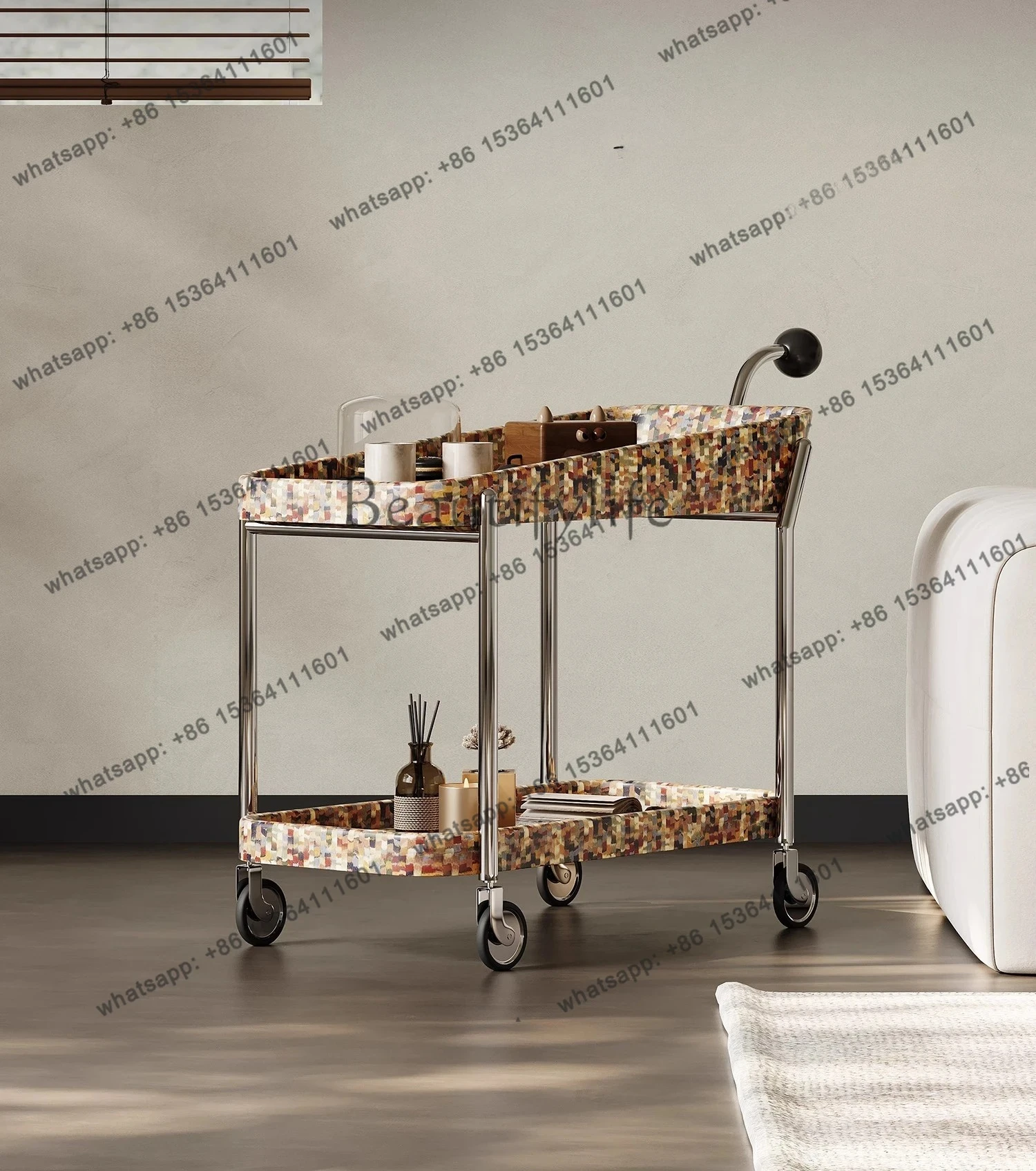 

Designer trolley movable art creative living room sofa side dining car light luxury high sense