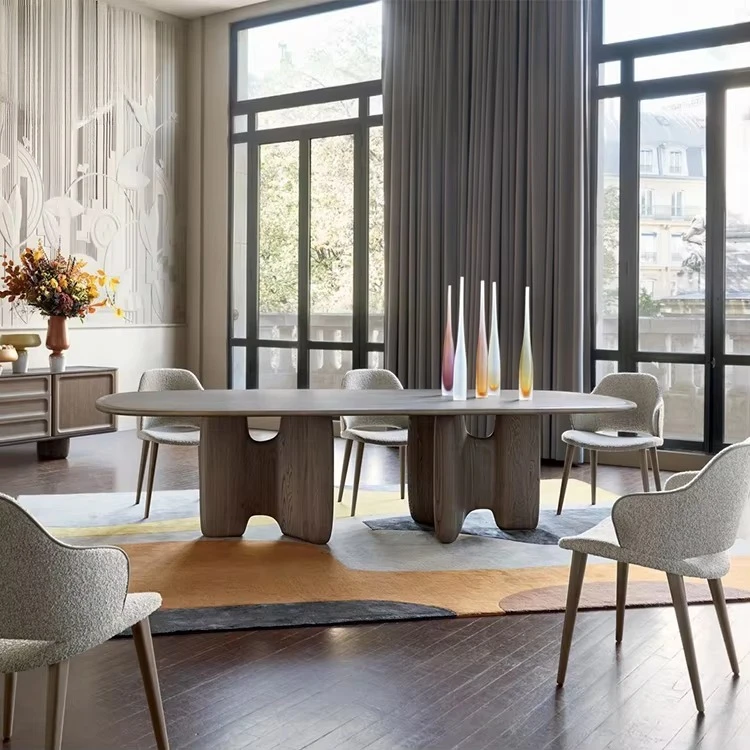 yi-High Quality Modern Design Solid Wood Wicker Dining Table Natural Color for Hotel Villa Cushion-