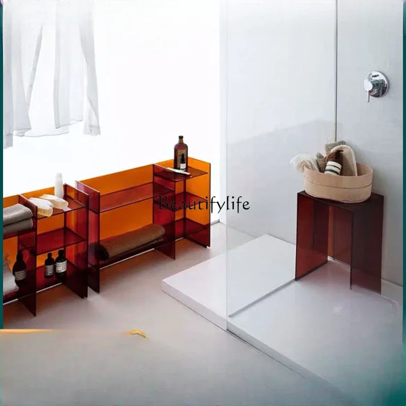 

yj5Nordic Light Luxury Acrylic Shelf Multi-Layer Floor Storage Cabinet