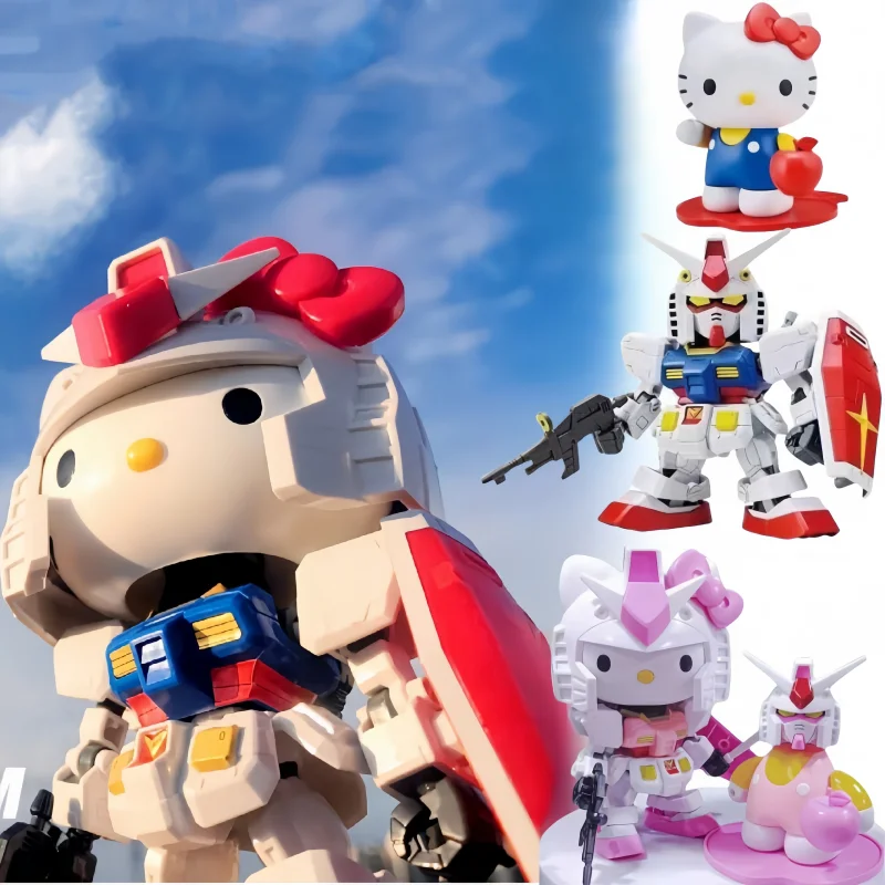 Bandai Gundam Hello Kitty RX-78-2SD Assembly Model SD Kt 012gto Anime Figures Pvc Statue Doll Collection Decor Kids Toys Gifts