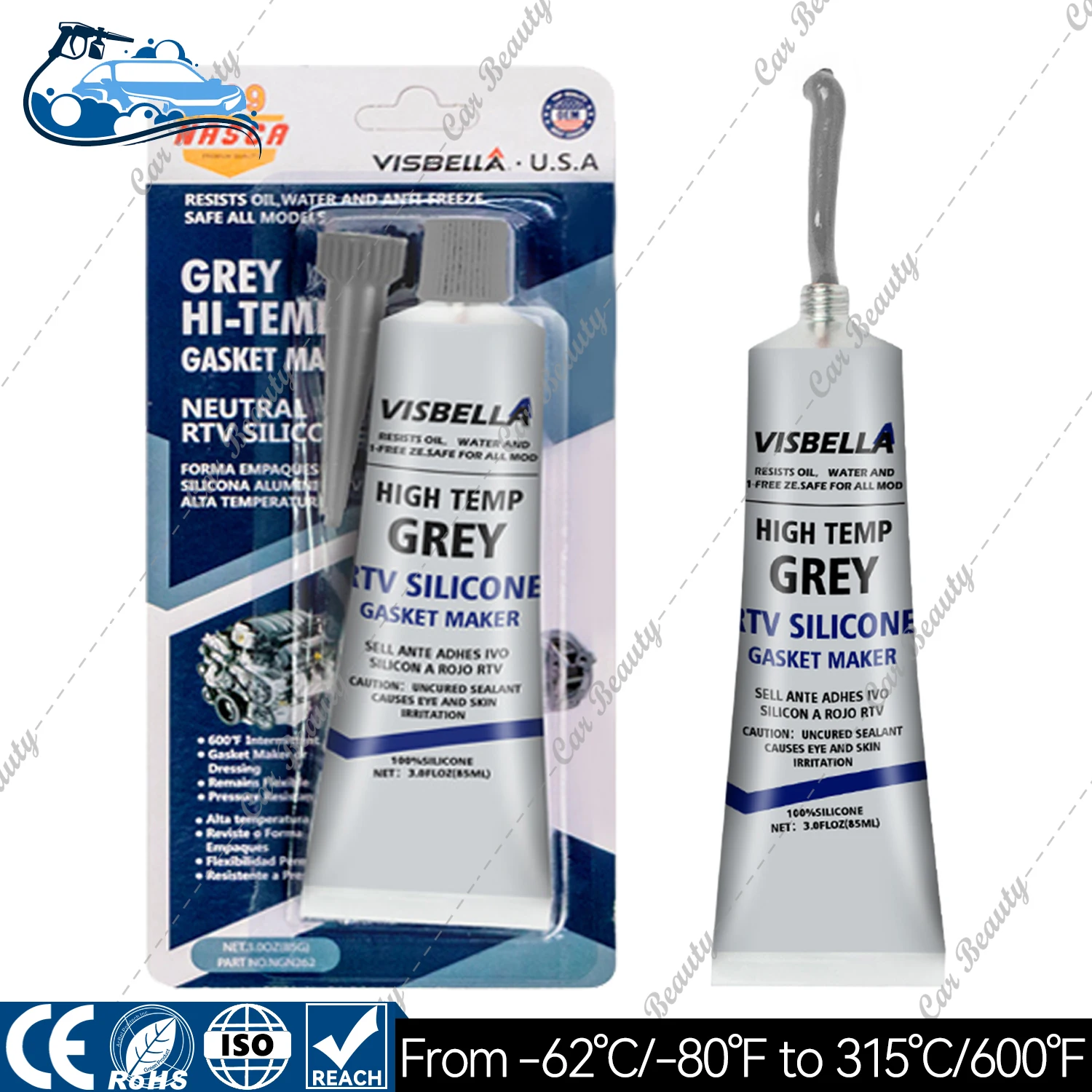 

Grey RTV Silicone Sealant Gasket Maker Bonding Strong Adhesive High Temperature Gap Seal Glue Oil Resistant Waterproof 3.7OZ