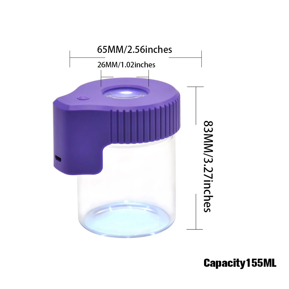 MOONSHADE Magnifier Luminous Dry Herb Storage Jar LED Transparent Glass Storage Spices Tobacco Box Smoking Accessories