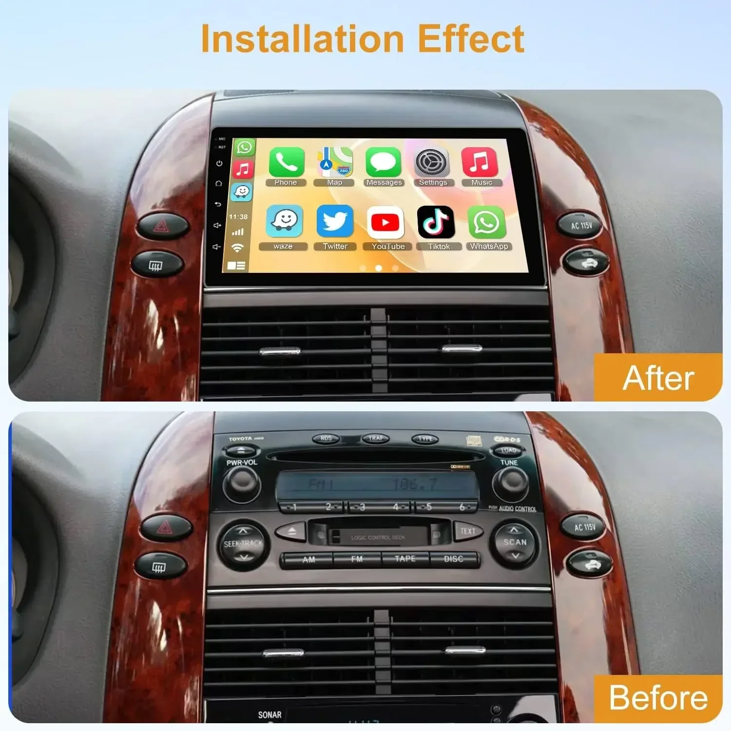 For 2004-2010 Toyota Sienna Android 13 In-Car Navigation System 9-inch Built-in with CarPlay + Android Auto / 2+32G