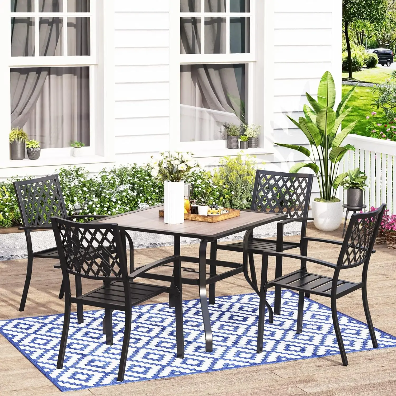 MFSTUDIO 5 Piece Patio Dining Table Set, 4 Metal Stackable Chairs and 37