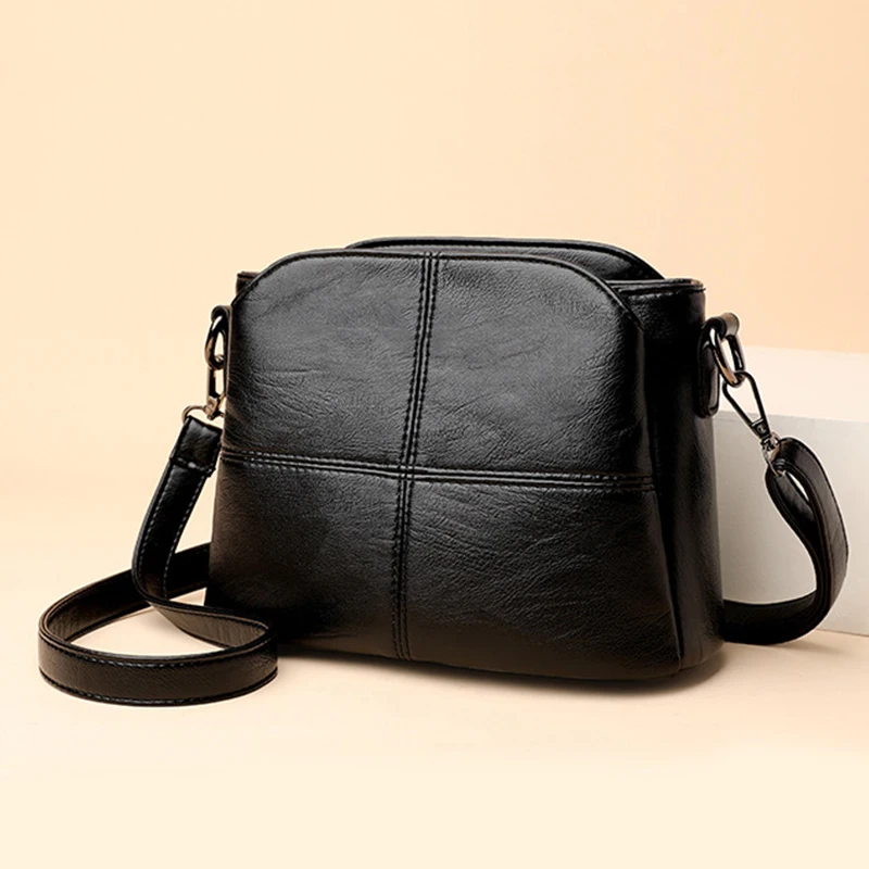 Vintage Women\'s Soft PU Leather Shoulder Bag Square Solid Color Crossbody  Middle Aged Female New Large Lady Messenger Bags