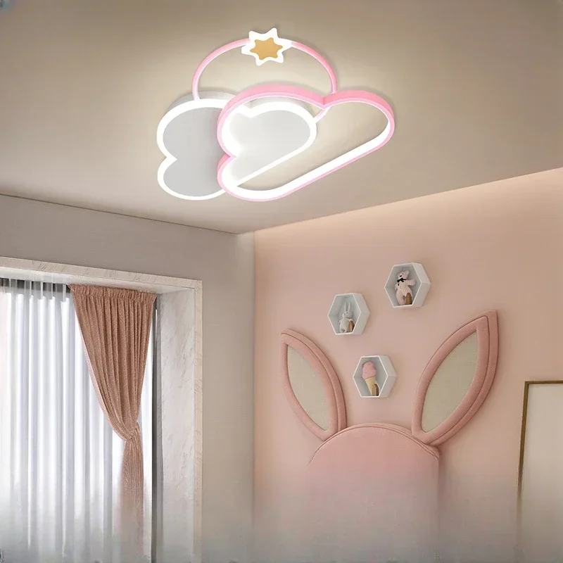 Living Dining Room Design Cartoon Indoor Lights Modern Cloud Led Ceiling Lights Blue Pink Acrylic Lamps For Children Boy Bedroom