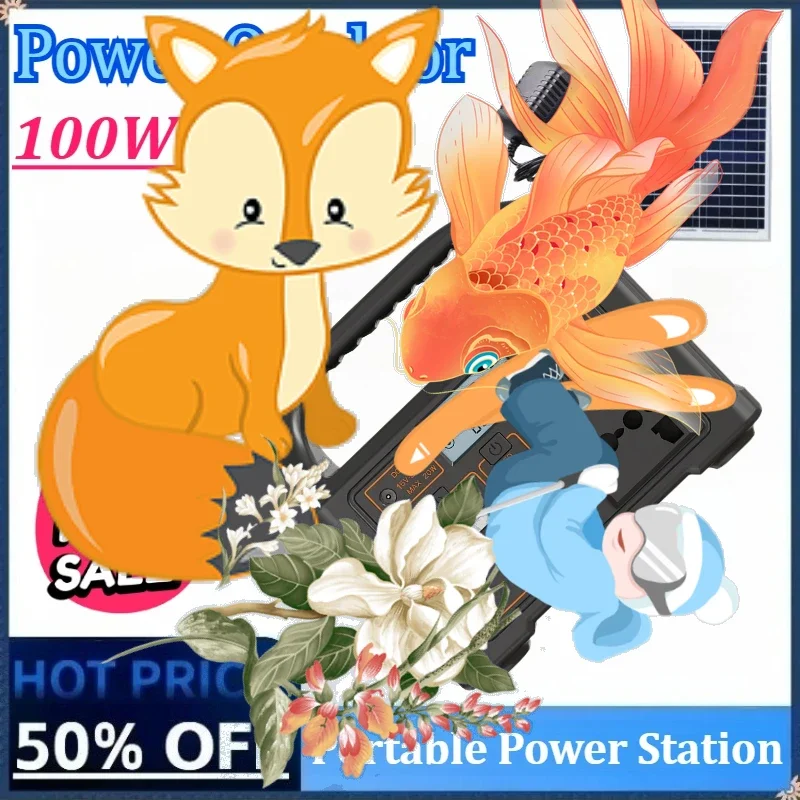 

Portable Power Station Solar 100W 110V/220V 76.8Wh 24000mAh Generator Outdoor Emergency Mobile Power Bank for Camping Power LED