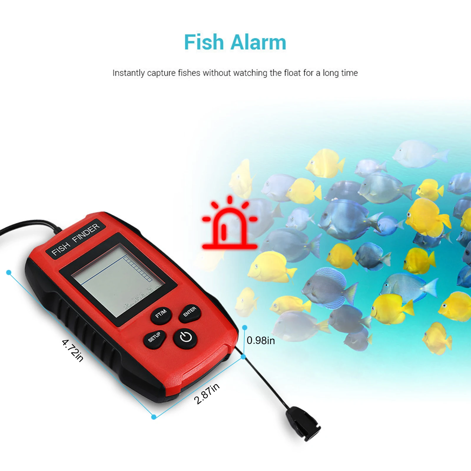 Sonar Sensor Fishfinder LCD Display Portable Fish Finder IPX4 Waterproof 45 Degree Sonar Coverage Fishing