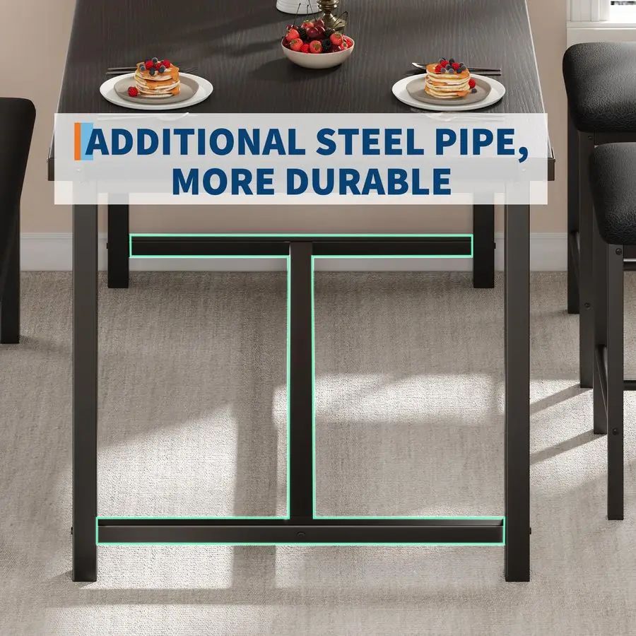 Conjunto de mesa de jantar de madeira para 4, mesa de cozinha e 2 cadeiras estofadas com banco, conjunto de sala de jantar retangular, para espaços pequenos,