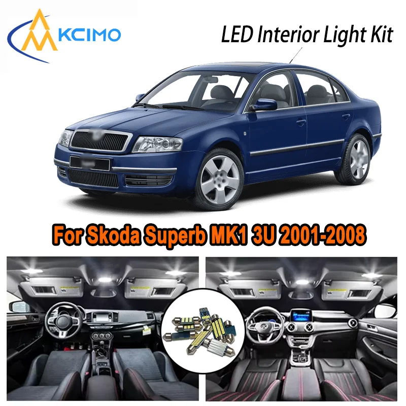 

For Skoda Superb MK1 3U 2001-2008 2002 2003 2004 2005 2006 LED Interior Dome Map Trunk Light Kit Car Led Lamps Canbus No Error