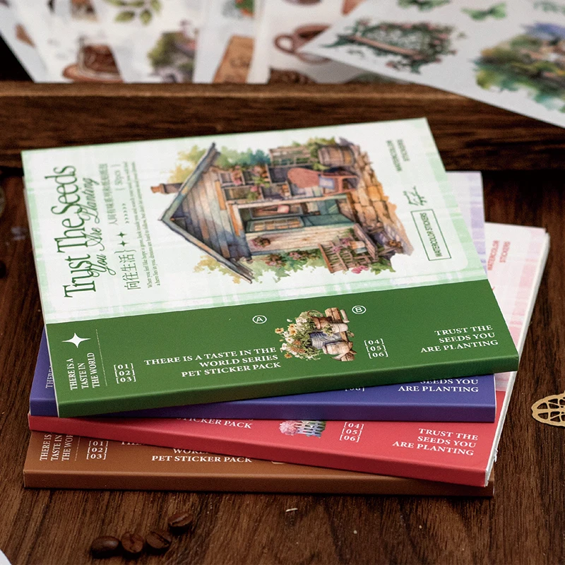 Mr Paper 50Pcs/book Japanese paper die-cut sticker book retro landscape characters cabin forest coffee DIY handbook scene image 5