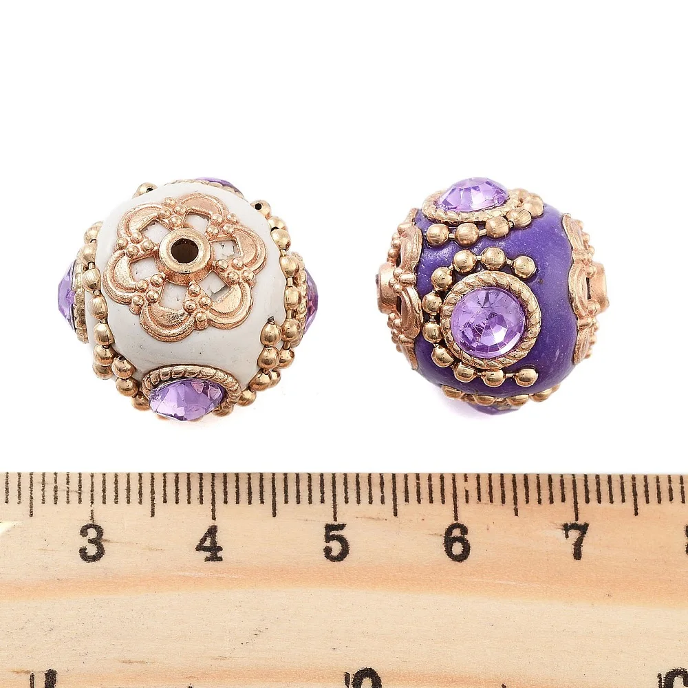 PandaHall 20 Stück handgefertigte indonesische runde Perlen, 20 mm, Vintage-Blumen-Glas-Polymer-Ton-Perlen für die Schmuckherstellung von Armbändern – Detail 2