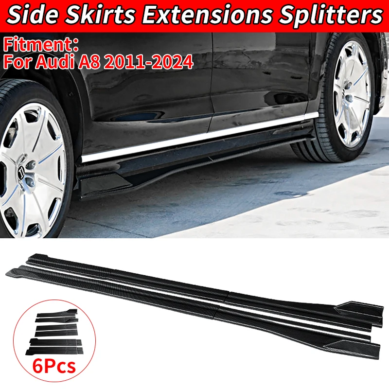 

For Audi A8 2011-2024 Car Side Skirt Extension Splitters Body Apron Lip Winglet Carbon Fiber Look Exterior Decoration Accessory