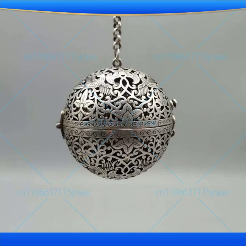 China Workmanship Cupronickel Hollow Out Auspicious“ Flower And Bird”Censer Sphere Sculpture Metal Crafts Decoration #4