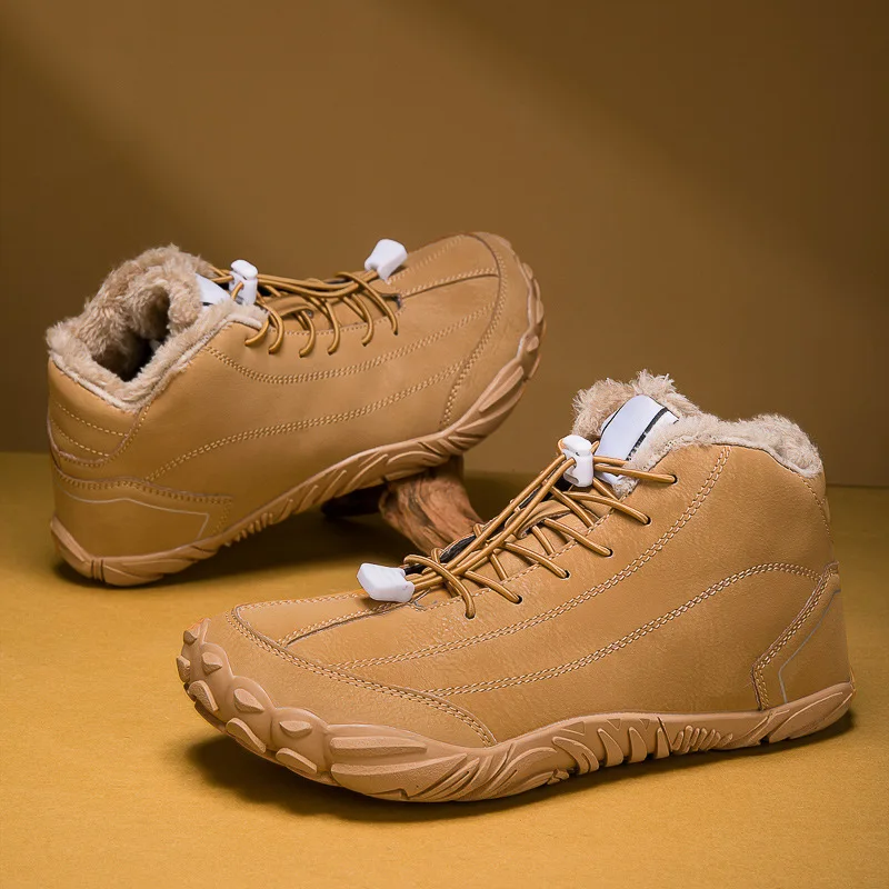 Botas de senderismo de algodón de caña alta para hombre, botas de nieve para invierno, con forro polar, cálidas, antideslizantes, impermeables, ideales para caminar al aire libre.