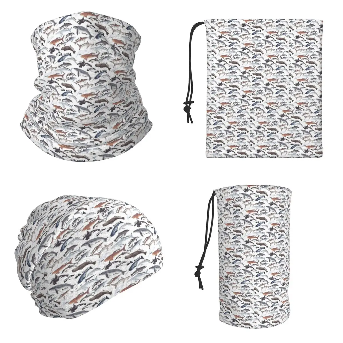 Types Of Whales, Sharks And Dolphins Watercolour Bandana Neck Gaiter Mask Scarf Running Face Mask Unisex Adult Breathable