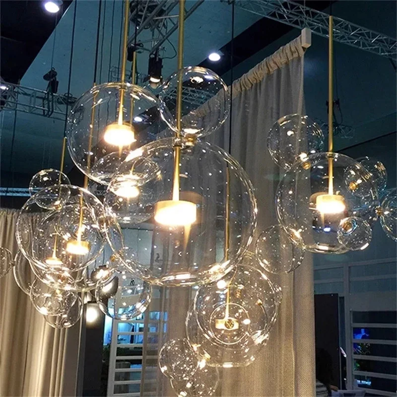 

Modern Clear Glass Bubbles Chandelier Nordic LED Pendant Lamp Lighting Post for Living Indoor Home Decor Fixture Suspension