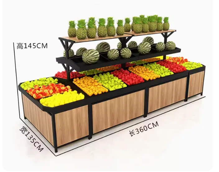 Fresh supermarket fruit shelf display shelf vegetable shelf fruit store fruit frame steel wood fruit and vegetable shelves comme