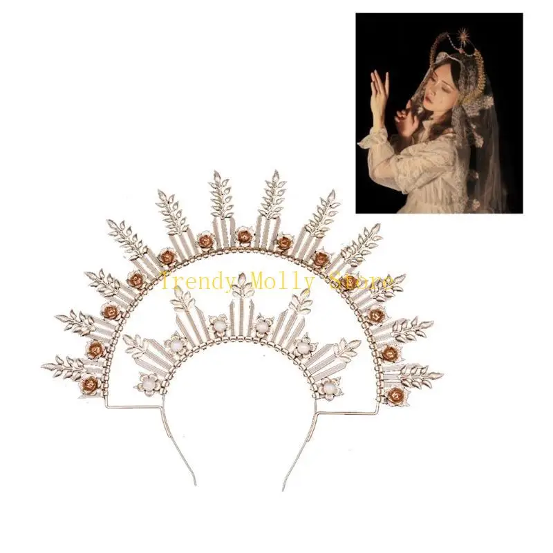 

N5KB Bridal Crown Headpiece SunGoddess Headband Party Props Headwear Women Headdress