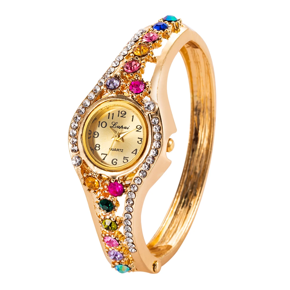 Luxury Golden Women Watches Retro Diamond Quartz Watches for Women Fashion Elegant Steel Ladies Bangle Bracelet Wristwatch Clock