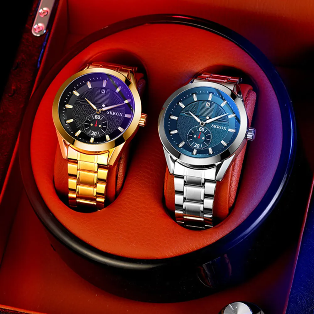 SKROX Luxury Blue Dial Watch For Man Stainless Steel Automatic Mechanical Waterproof Luminous Military Male Wrist Watches Clock