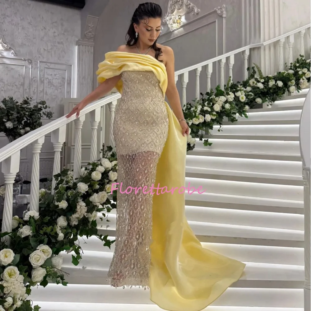 

﻿ Gorgeous One Shoulder Sequins Prom Dresses Luxury Beaded Crystal Lace Evening Dress Floor Length Party Gown Customized
