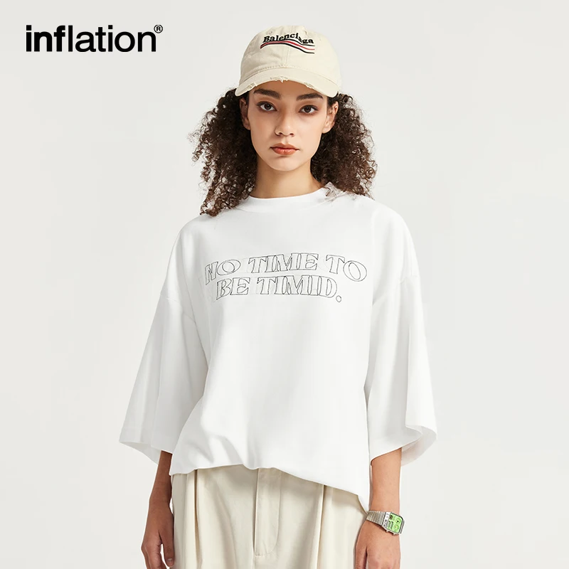 

INFLATION Streetwear Embroidered Cotton Tshirts Men Heavyweight Twill Fabric Oversized Tees