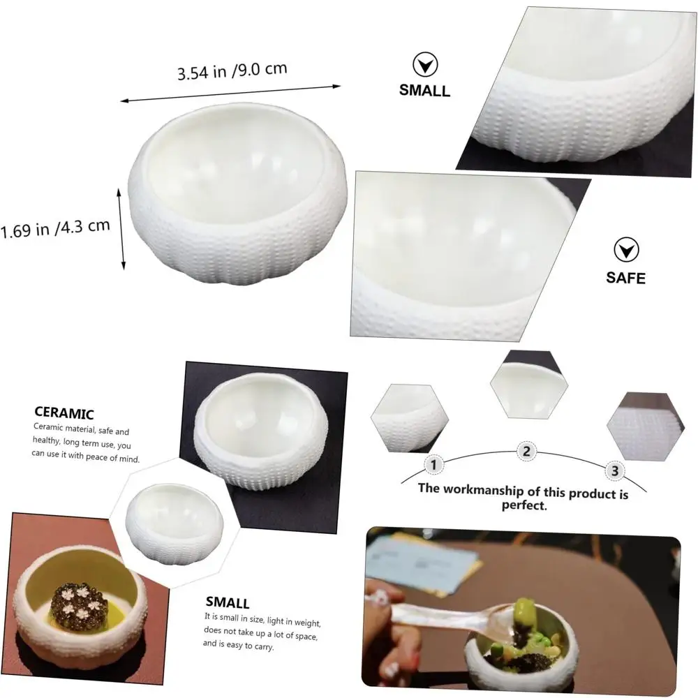 

Набор из 6 белых чаш в форме морского ежа, диаметр 3,54 см, идеально подходят для икры, суши, соевого соуса и закусок | Качество, как в ресторане, подходит для