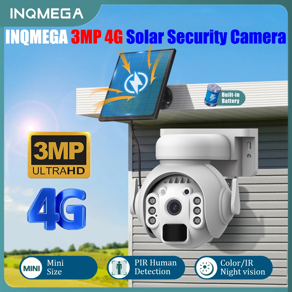 

INQMEGA 3MP 4G Solar Camera PIR Human Detection Outdoor Security Camera PTZ Camera Color Night Vision 2-way Talk CCTV Camera