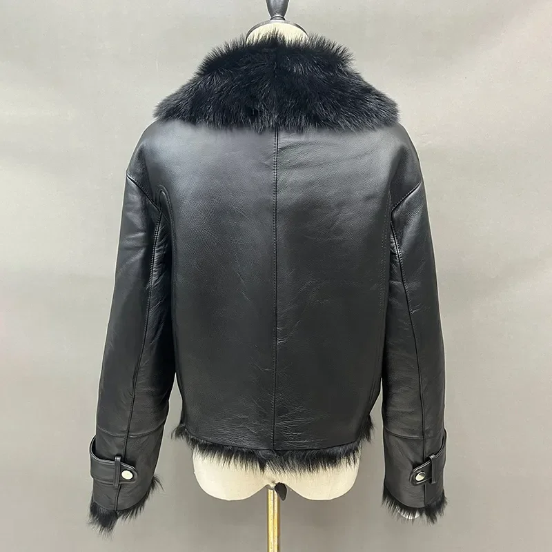 Veste en cuir véritable pour femme, peau de mouton 2023 véritable, veste en peau de mouton, veste courte à col montant, optique chaude, hiver, NOB5891