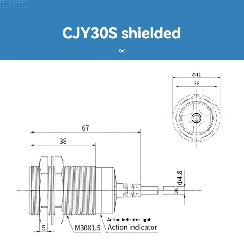 CNTD CJY30S-25DNA/M M30x1.5 Non-flush Proximity Sensor NPN NO 25mm DC 10-30V 3 Wire IP67 Brass Inductive Long Distance Switch