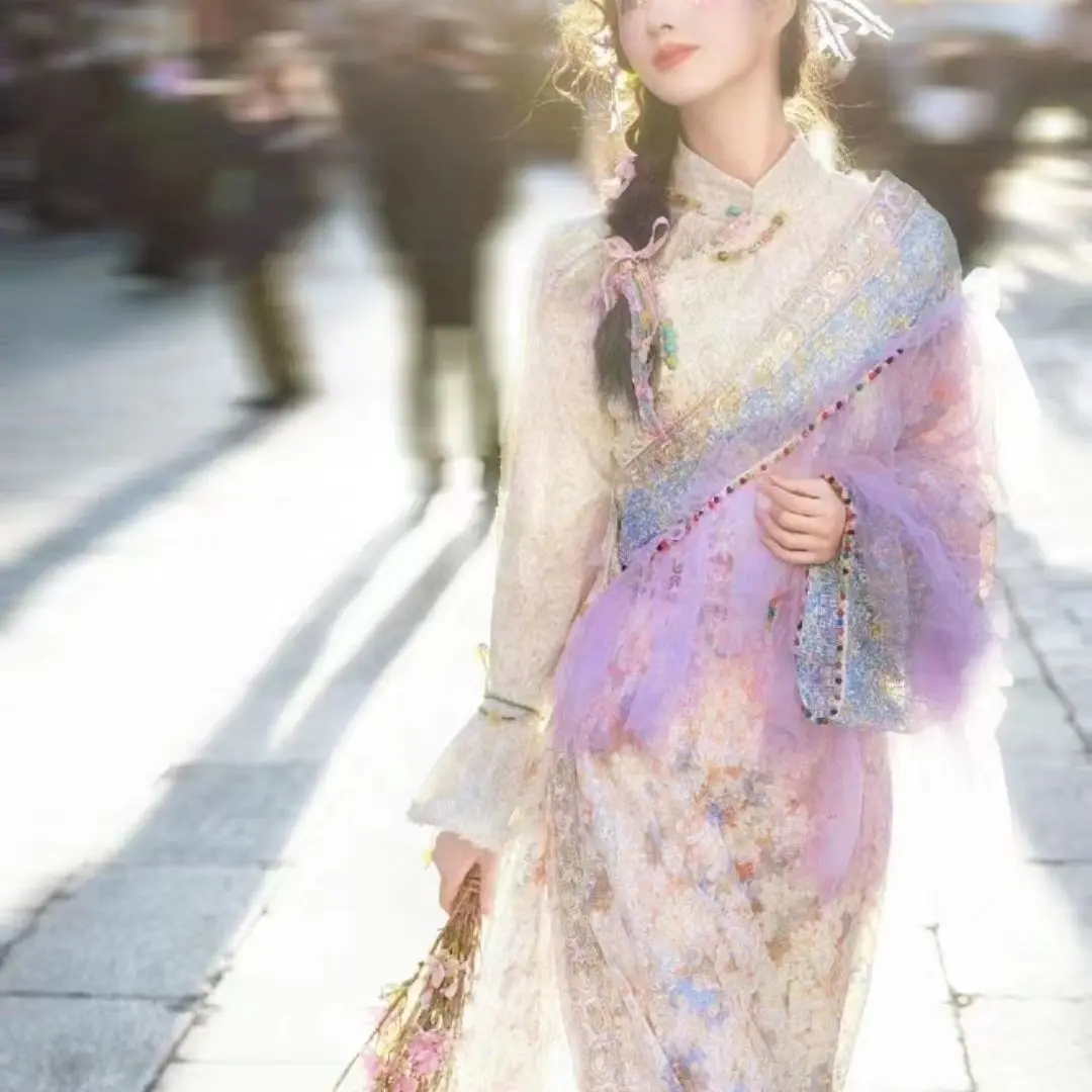 Summer Improved New Tibetan Clothing Set For Women Tibetan Robe For Travel Photography In Dali And Xishuangbanna Lightweight view 5