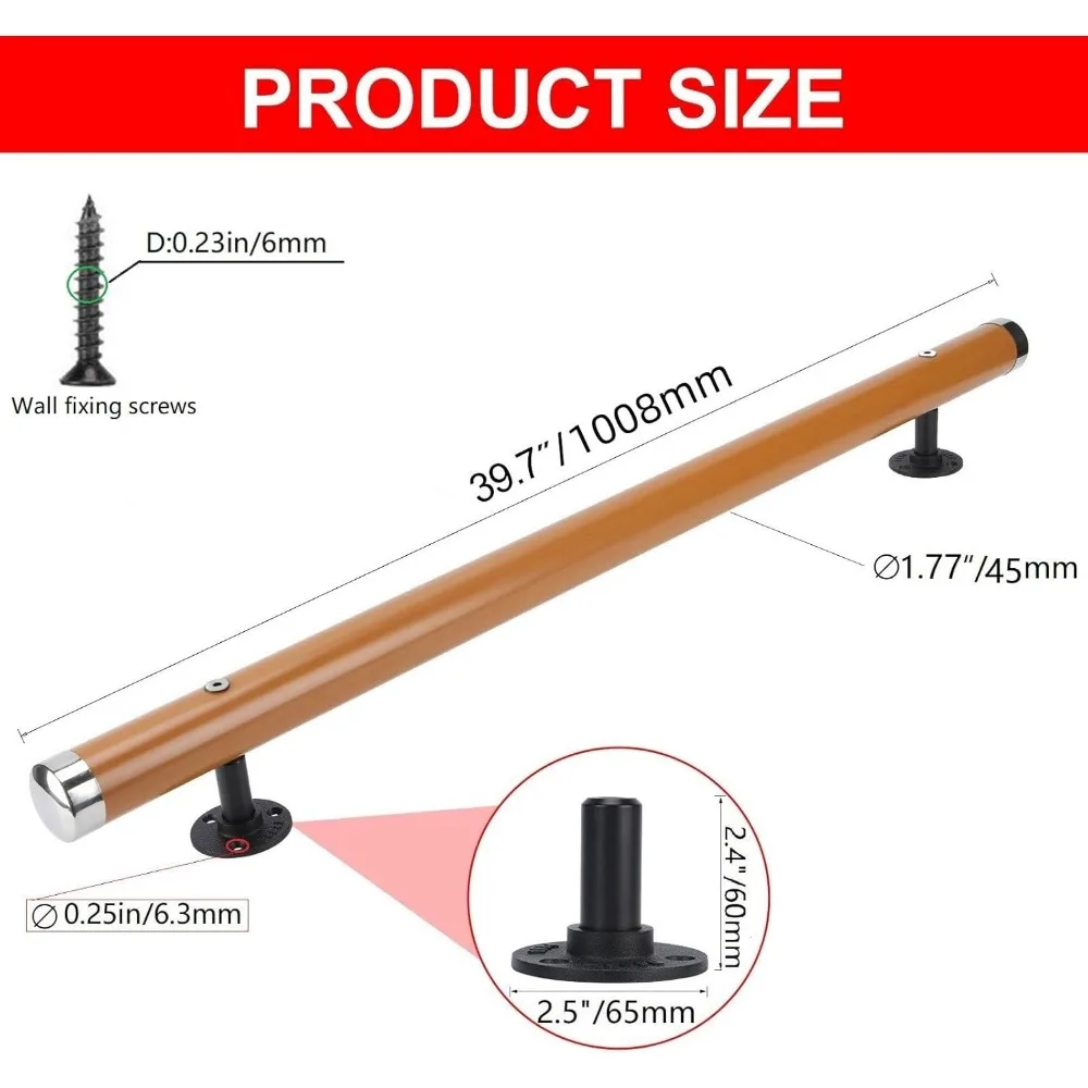 درابزين درج خشبي غير قابل للانزلاق مثبت على الحائط، درابزين داخلي وخارجي من الراتنج بطول 6.61 قدم، دعم مريح لدرج خالي من العوائق