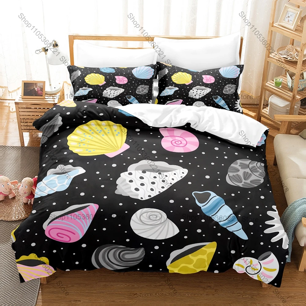 Kawaii Beach shells 3D printed bedding with two household goodss cartoon three piece set Personalized customized bed cover