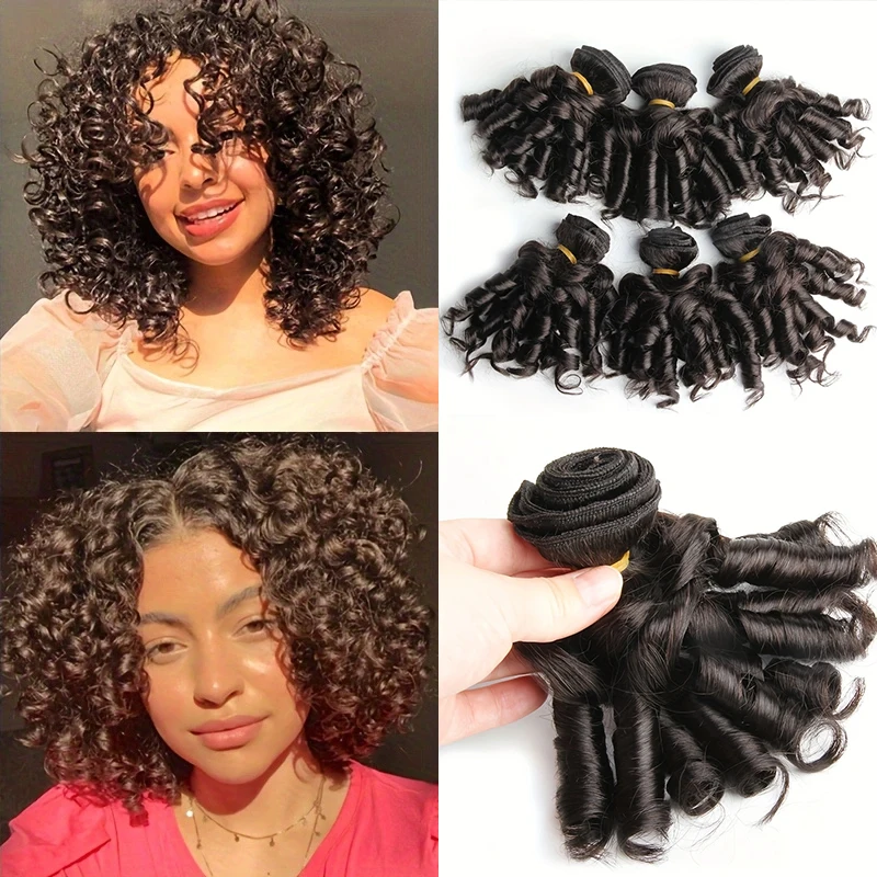 Short Bouncy Curly Bundles Colored Funmi Curl 100% Human Hair Bundles Brazilian Curly Weave 6 Bundles Human Hair Extensions
