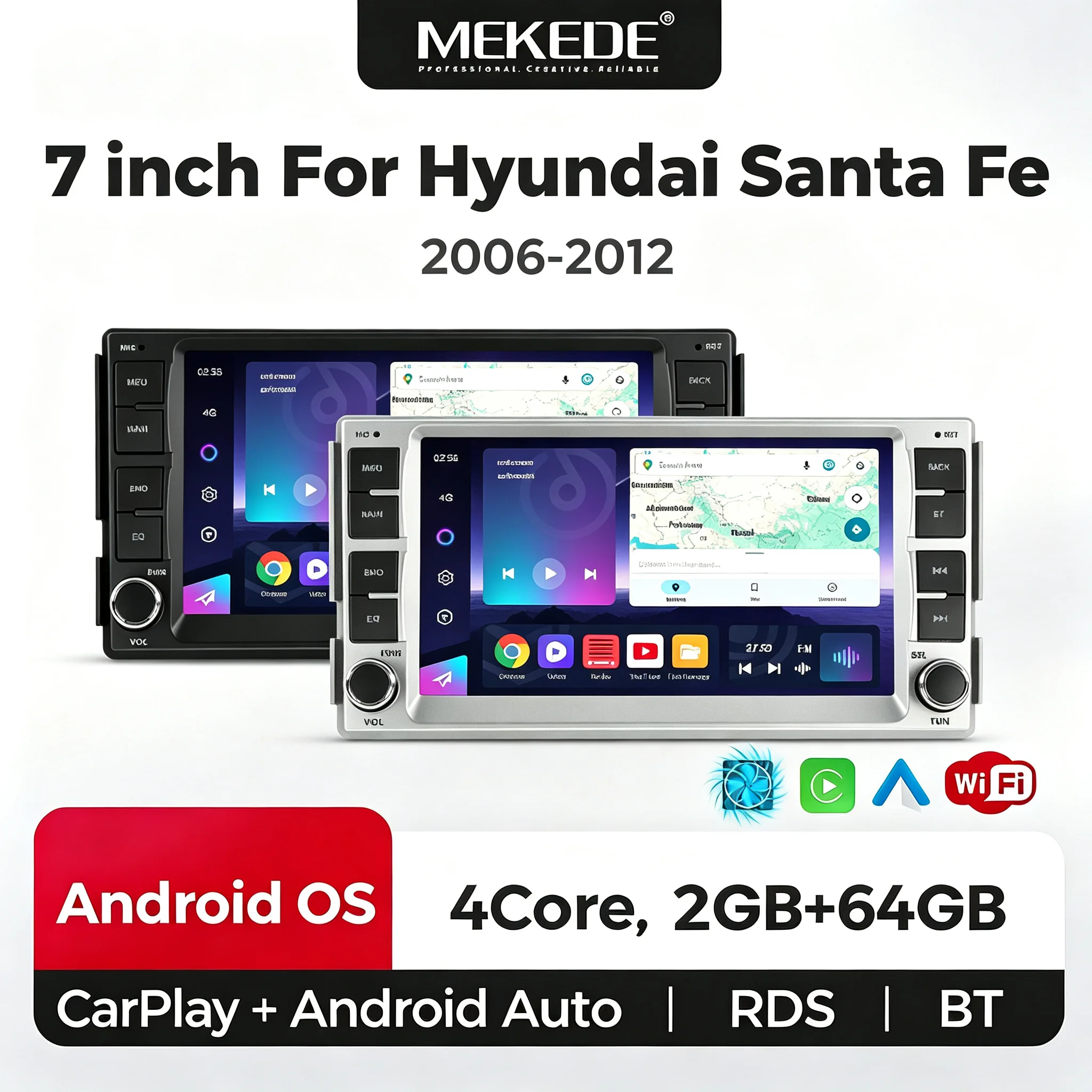 MEKEDE NaviFly Multimedia Player For Hyundai Santa Fe 2006‑2012 Wireless CarPlay Android Auto BT RDS WIFI GPS Car Navigation