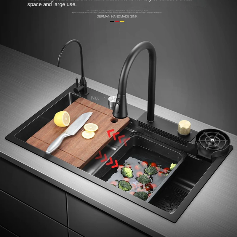 Nano 304 lavello da cucina in acciaio inox piatto lavabo Feiyu cascata lavelli lavabo domestico sotto il tavolo Slot singolo