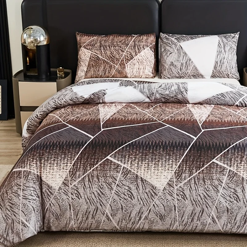 3PCS Duvet Cover Set Marble Striped Printed Bedding Sets Nof Filling For Bedrooms Or Dorms Classic Industrial Style Queen Size