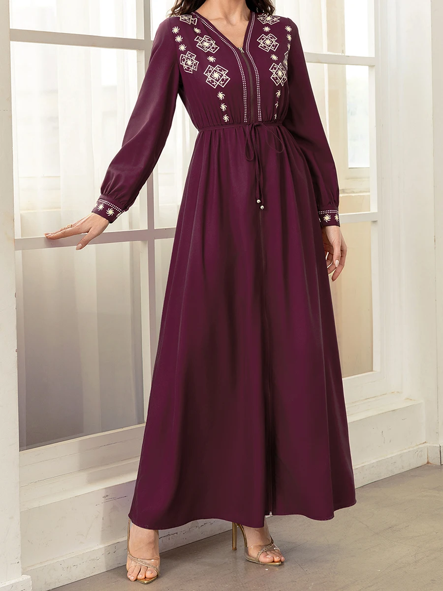 فستان قفطان نسائي عباية رداء كم طويل رقبة على شكل V طباعة جرافيك زمم فستان قفطان فضفاض