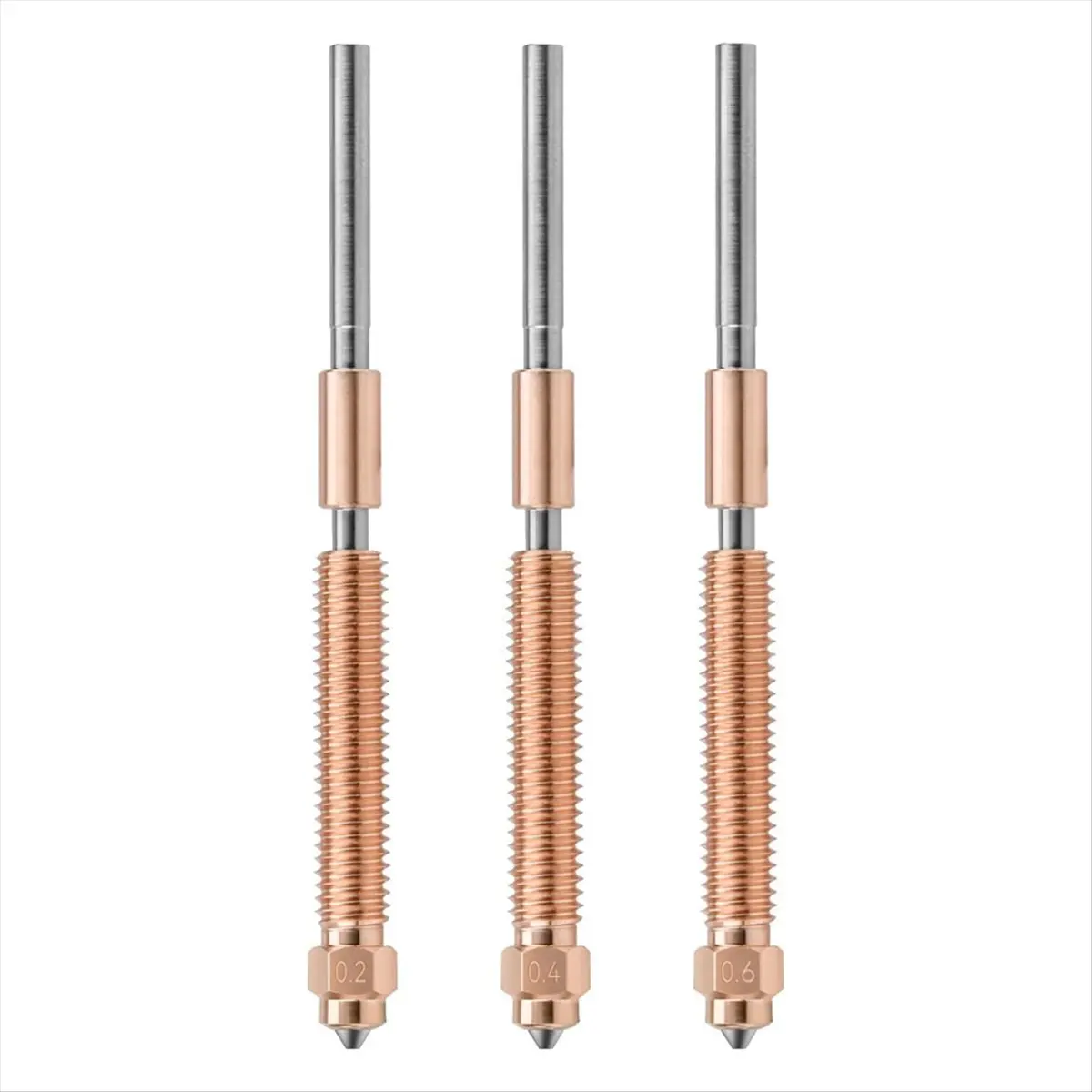 618 Mega Sale-3PCS 0.2+0.4+0.6mm Nozzles with Titanium Alloy Heat Break Copper Alloy for K2 Plus 3D Printer Swap Hardened