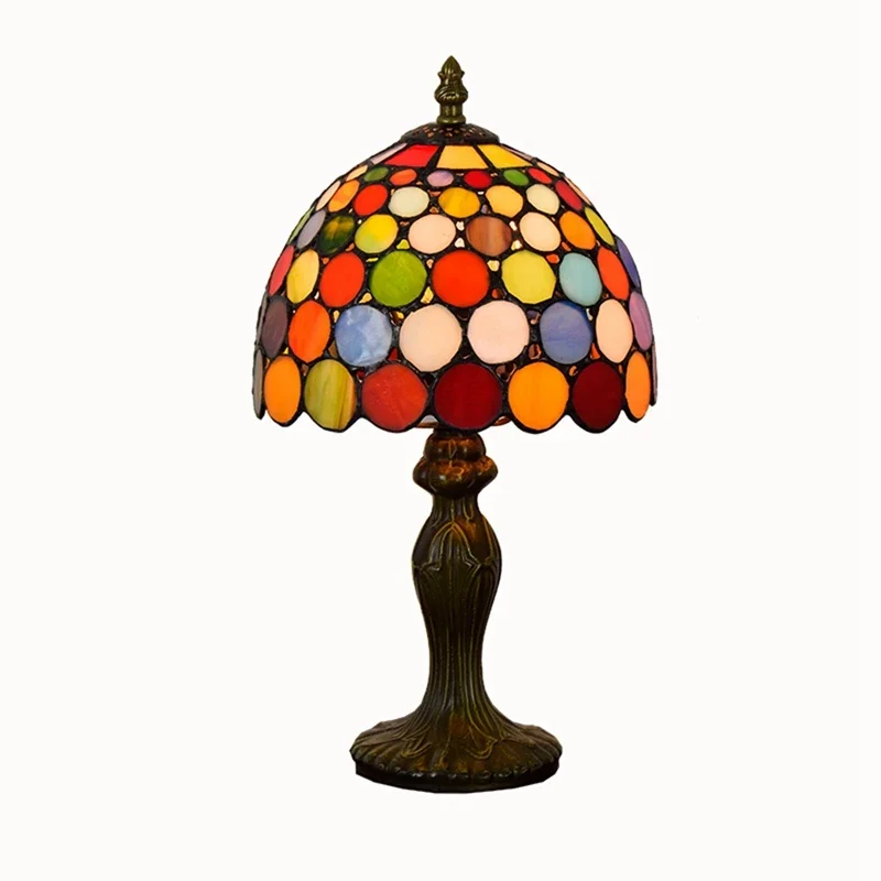 

8inch Camouflage Retro Bohemian Decorative Tiffany Stained Glass Light Bedside Trumpet Table Lamp for Bar Restaurant Bedroom