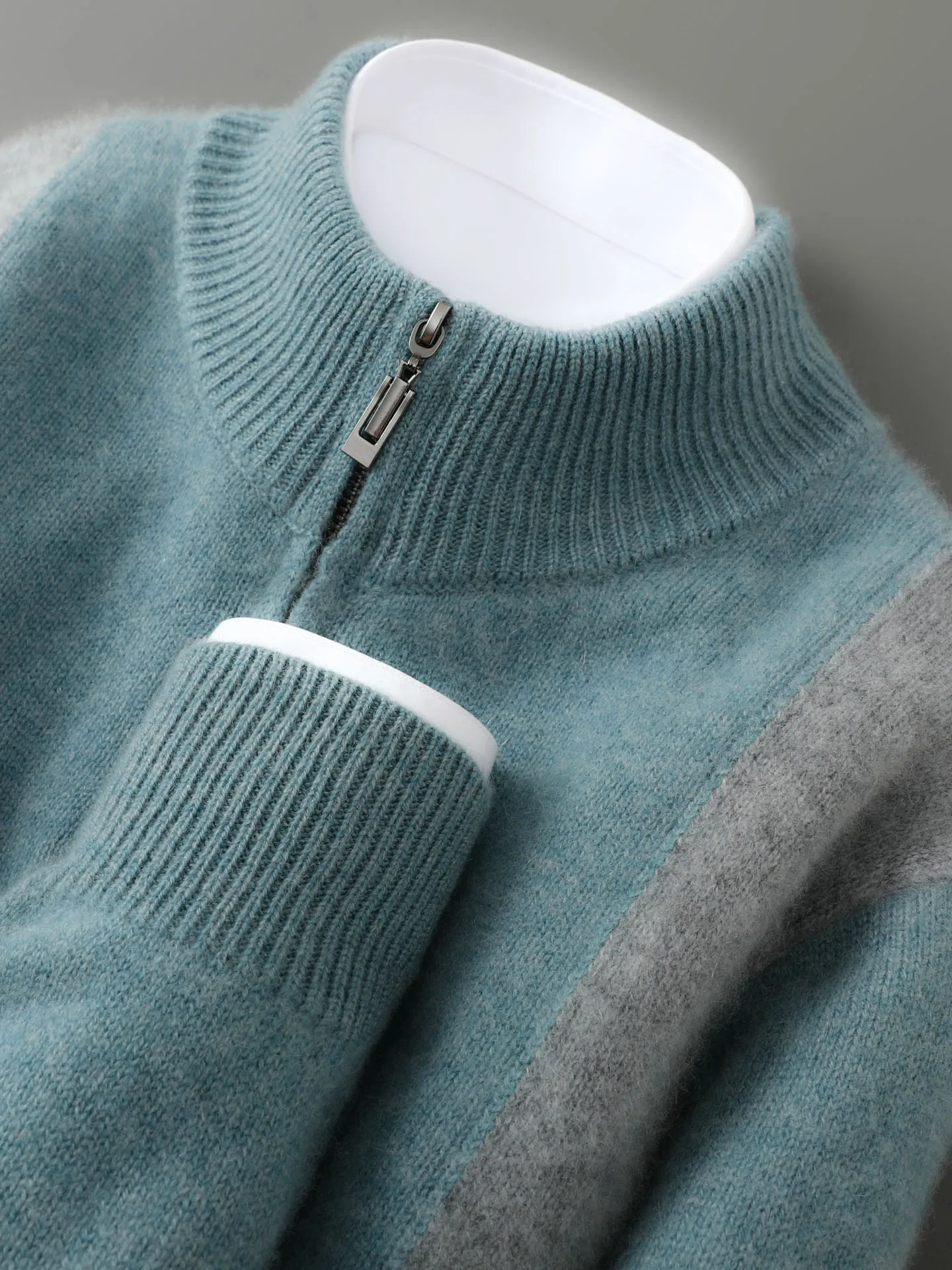 Autumn and winter new 100% pure wool cardigan thickened color matching zipper jacket loose casual cashmere sweater top