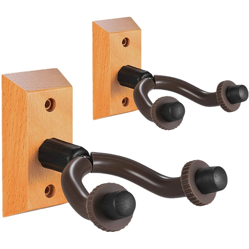 2Pcs Guitar Wall Mount Hanger Hardwood Guitar Hanger Wall Hook Holder Stand Display Fits All Size Guitars Bass Ukulele