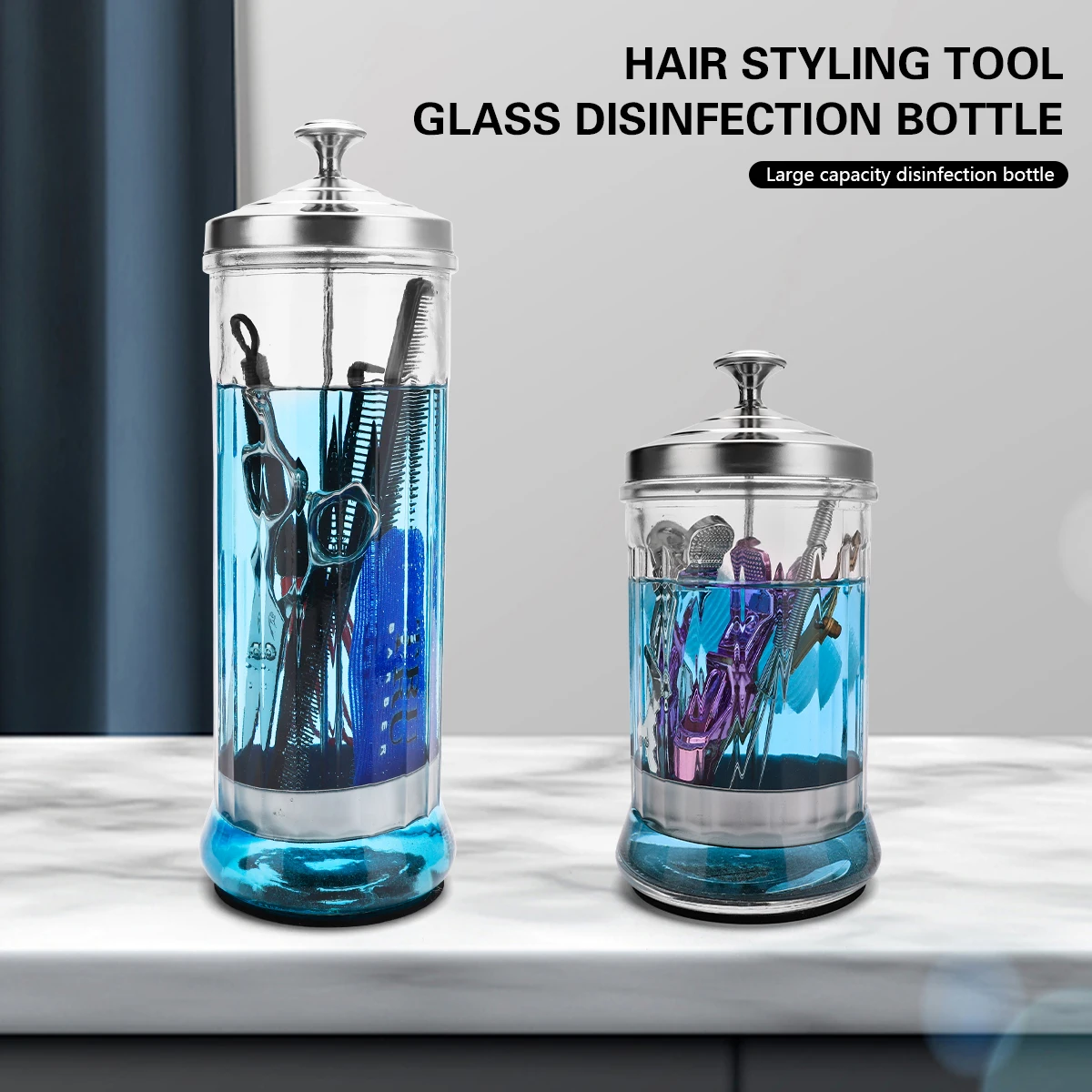 

Barbershop Glass Disinfection Bottle Anti Slip Silicone Base Hairdressing Nail Tools Sterilization Containers Salon Accessories