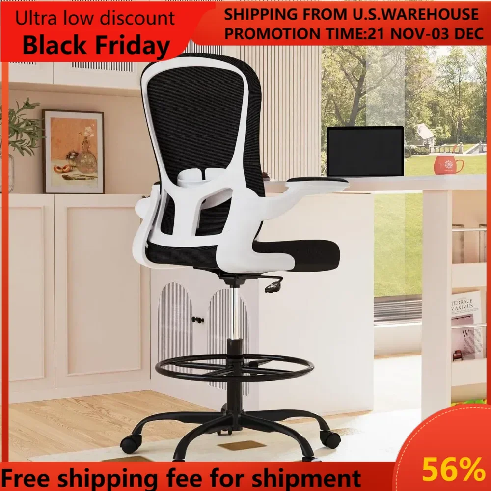 Drafting Chair, Tall Office Chair with Flip-up Armrests Executive Ergonomic Computer Standing Desk Chair, Office Drafting Chair