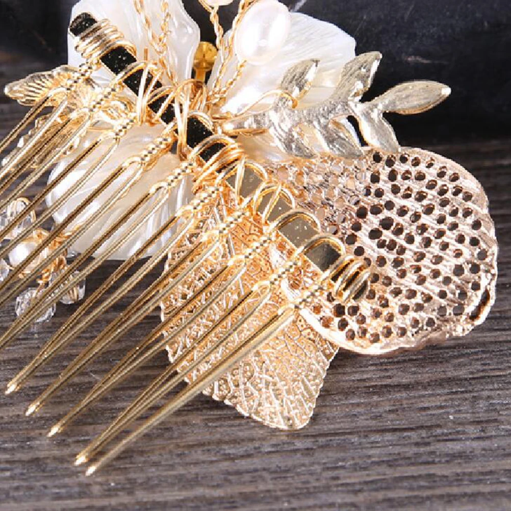 

Bridal Hair Comb Wedding Gold Women Bride Accessory Leaf Pearl Elegant Prom Party Hairpin Hairstyle Aid Luxury Finish