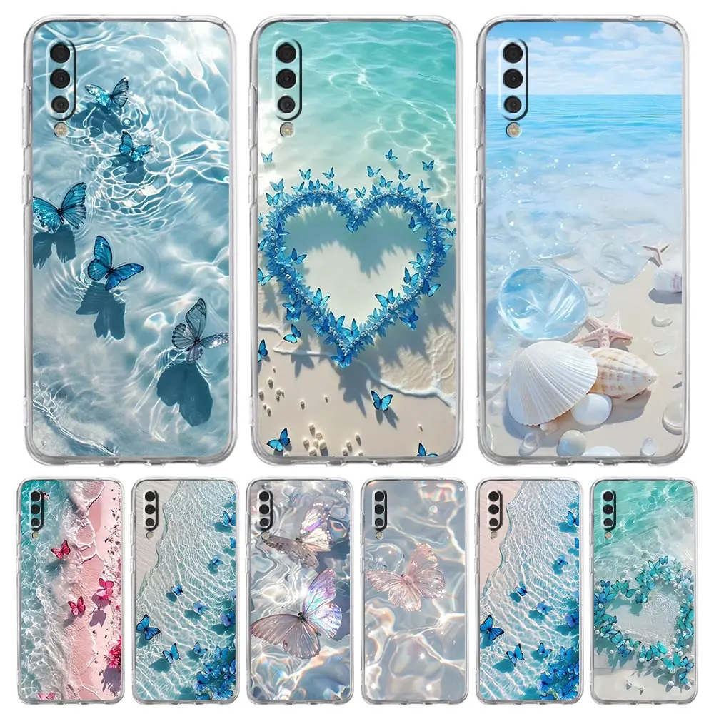 

Чехол для Samsung A56 A36 A26 A16 A14 A12 A22 A32 5G A34 A42 A52 A54 A50 A70 A40 A20S A04S A06 Cover Blue Butterfly Ocean Waves