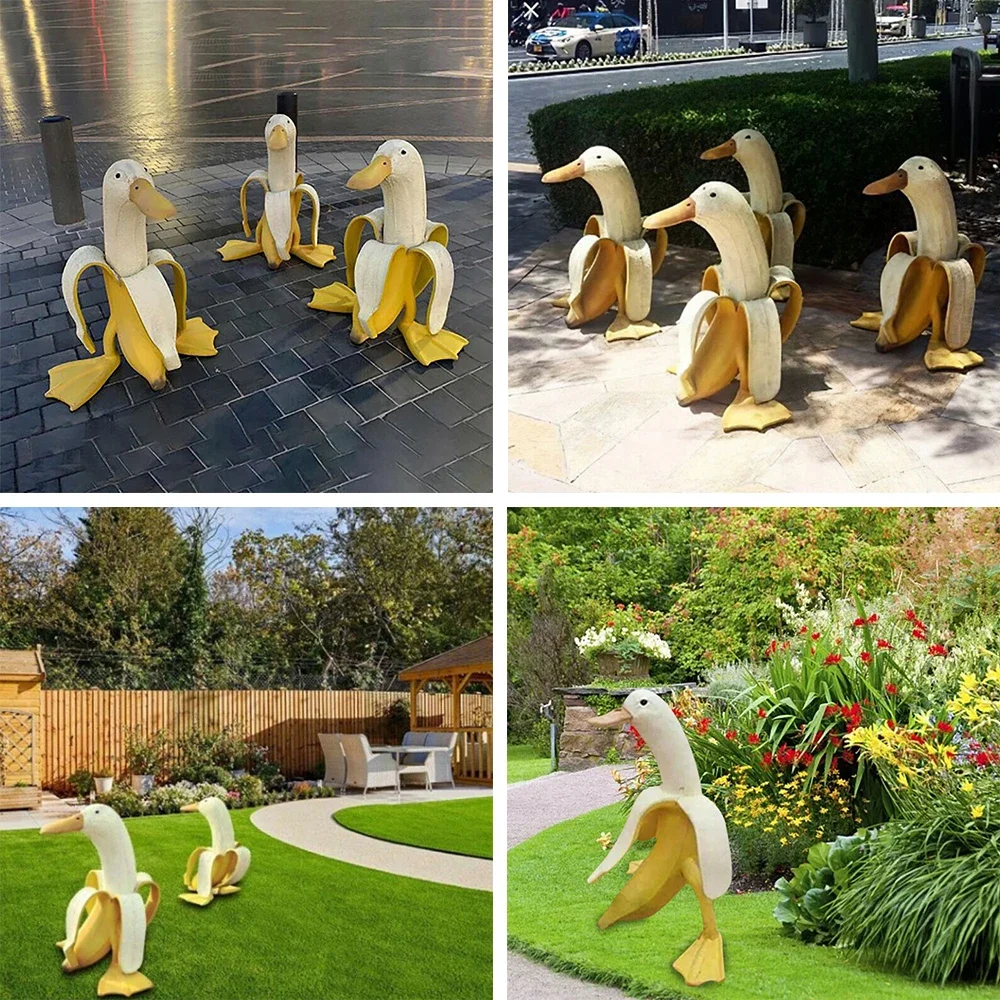 Cartoon Banana Duck Creative Garden Decor Sculptures Yard Vintage Gardening Decor Art Whimsical Peeled Banana Duck Home Crafts